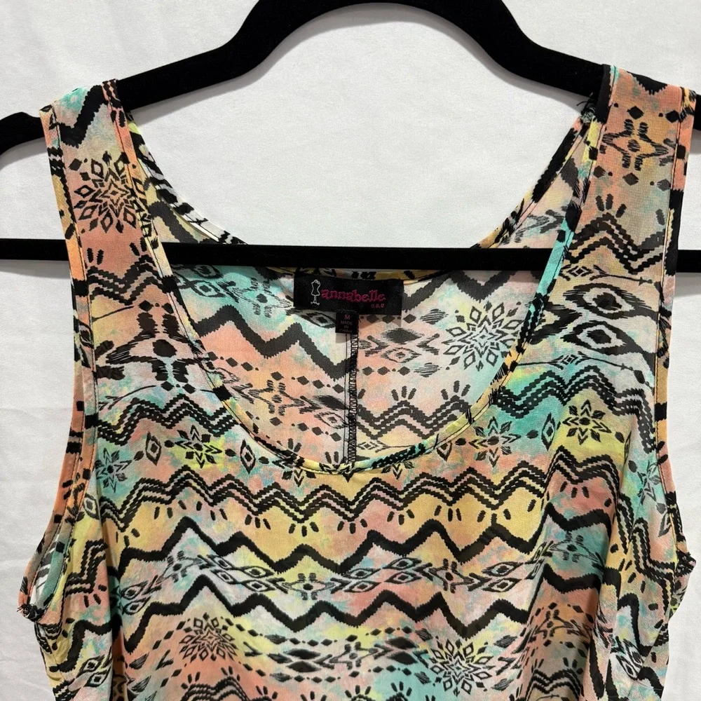 Annabelle Tribal Aztec Sleeveless‎ Chiffon Top Blouse M Bold Lightweight Shirt